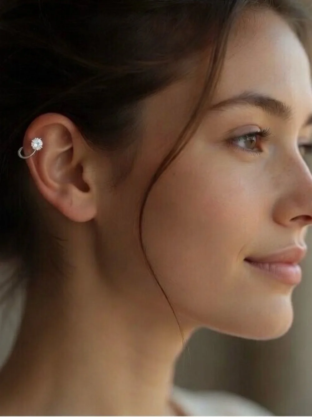 925 Sterling Silver Crystal Loop Cartilage Earring Single